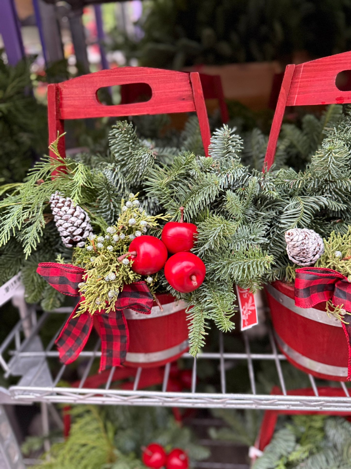 Planter, 9" Wooden Barrel with Handle, Red Planter (Each)