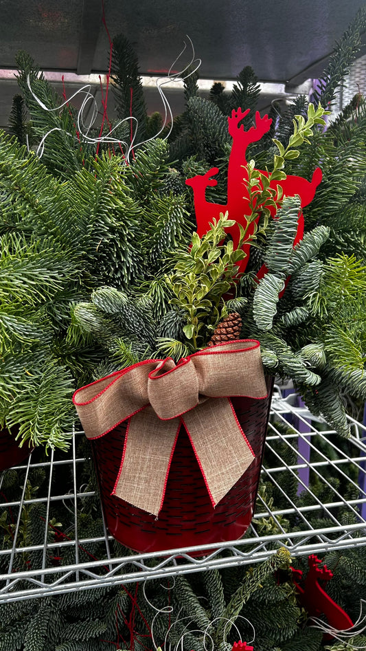 Planter, 12" Farm House Tin, Red Planter (Each)