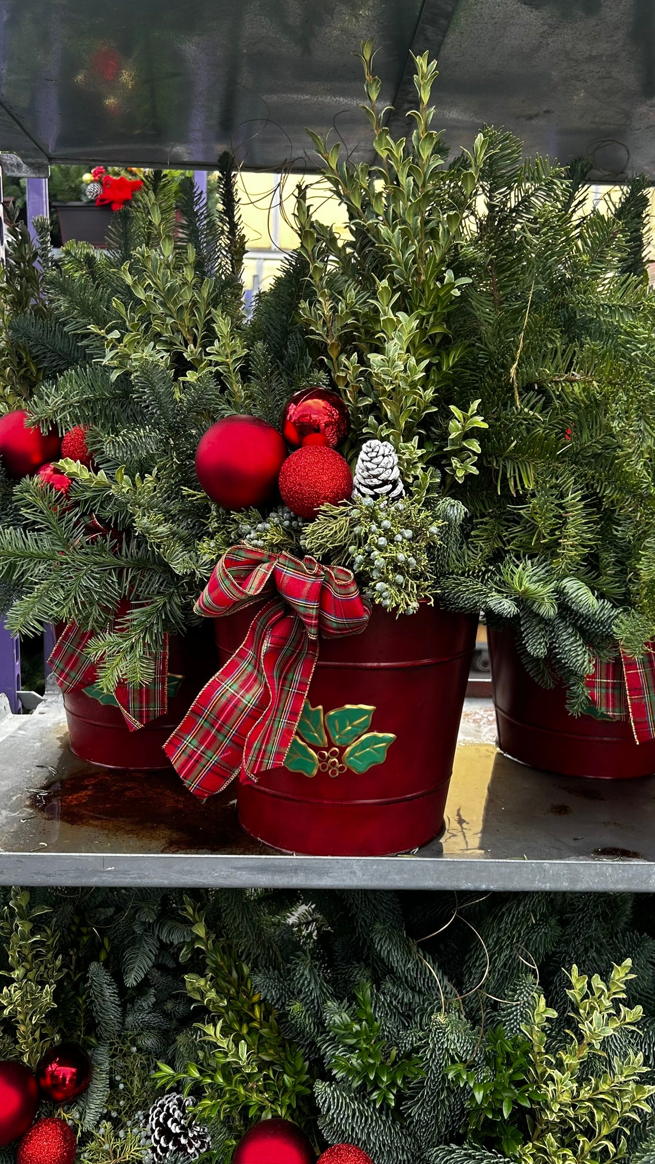 Planter, 12" Decorative Tin, Red Planter (Each)