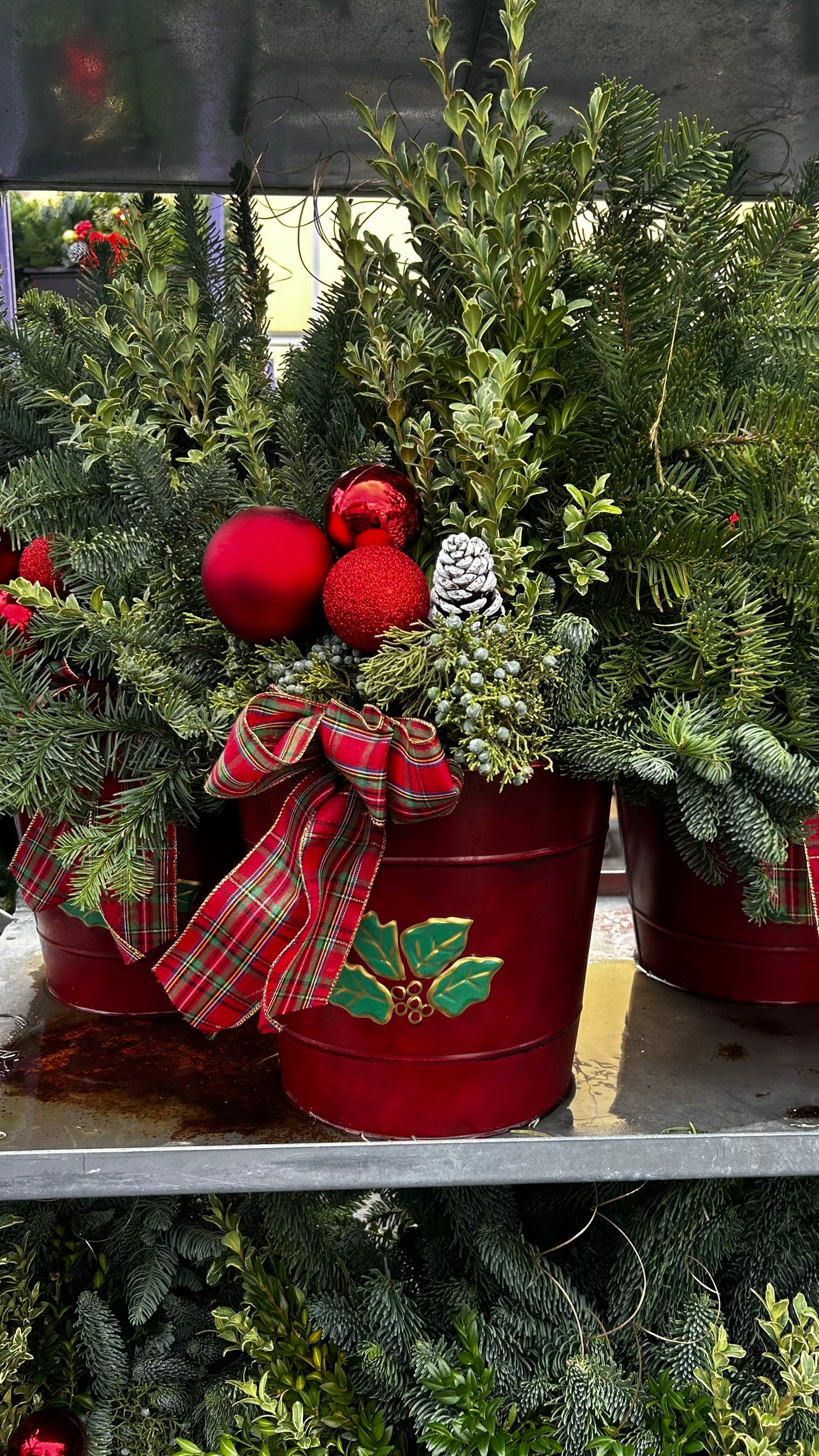 Planter, 12" Decorative Tin, Red Planter (Each)