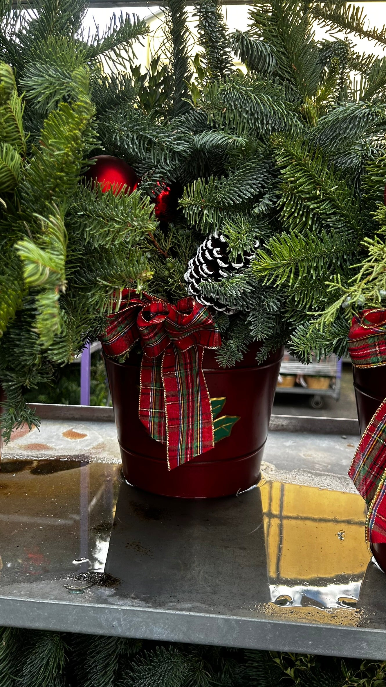 Planter, 12" Decorative Tin, Red Planter (Each)