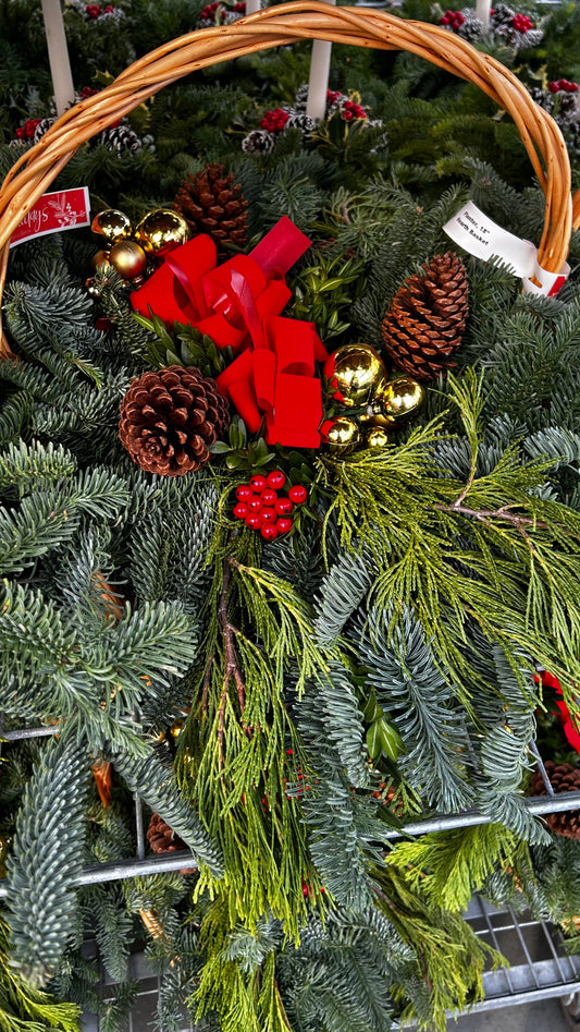 RedCrocus 18" Hearth Basket Planter — Fireplace & Entryway Holiday Decor; Basket-Style for Faux Greenery, Seasonal Stems, Ornaments & Pinecones; Rustic Farmhouse Accent Basket (Each)