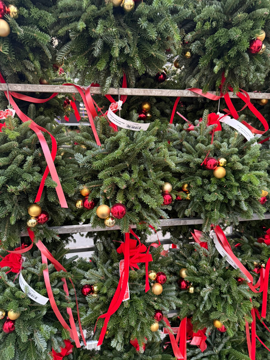 Kissing Ball, 14" Balsam/Fraser Fir, Red and Gold Each