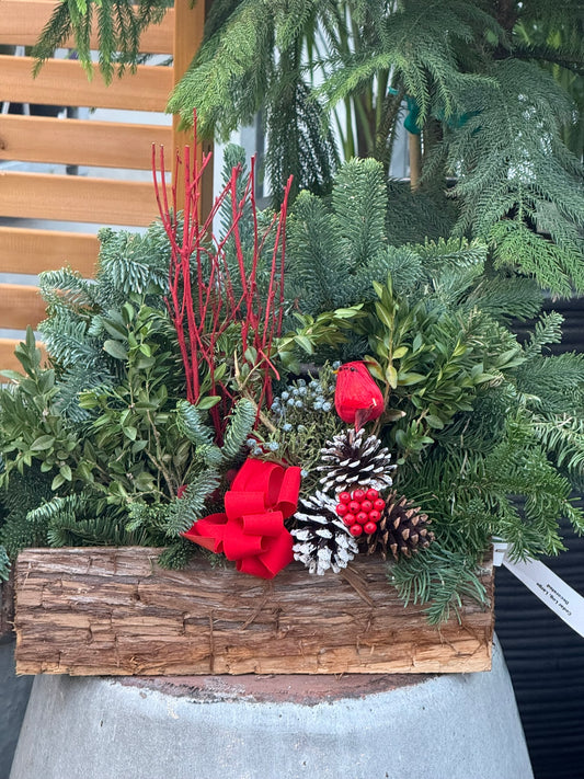 Cedar Log, Large, Decorated Basket (Each)