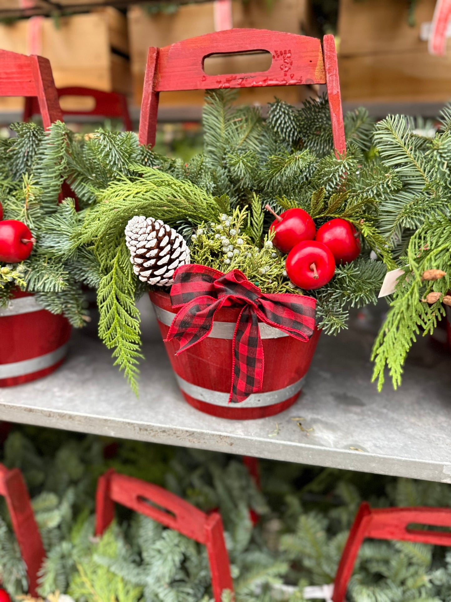 Planter, 9" Wooden Barrel with Handle, Red Planter (Each)