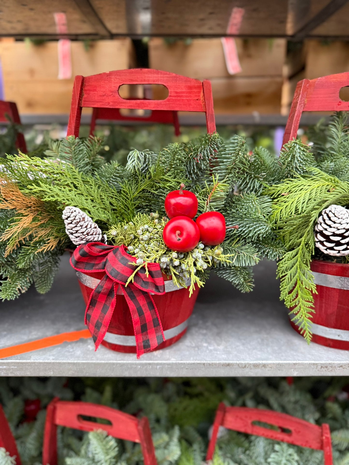 Planter, 9" Wooden Barrel with Handle, Red Planter (Each)