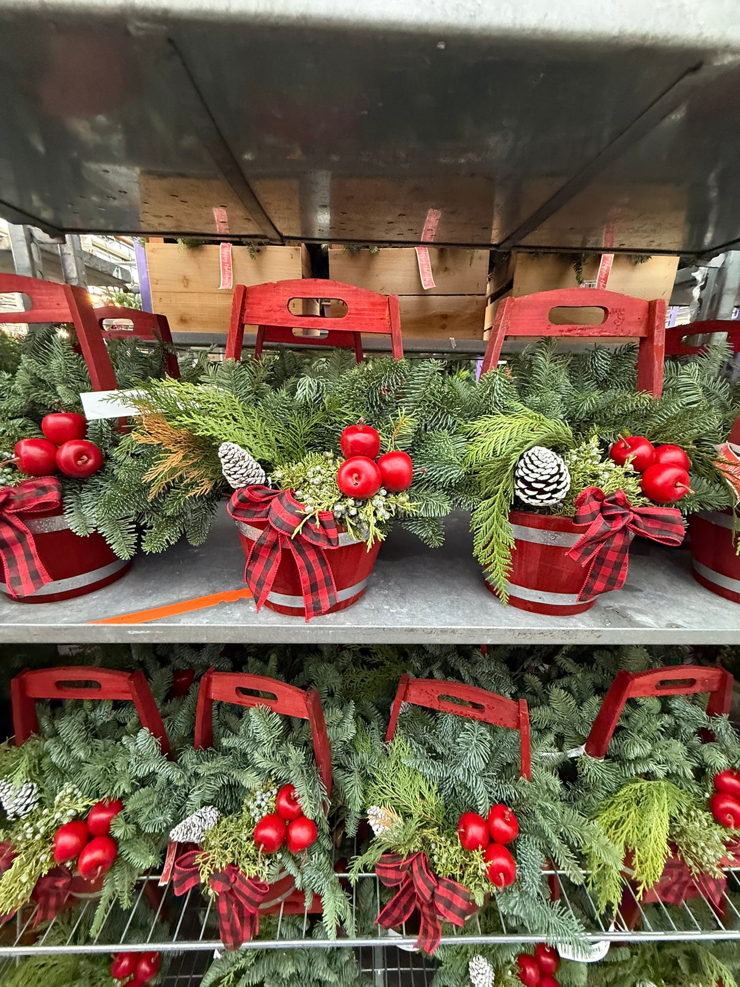 Planter, 9" Wooden Barrel with Handle, Red Planter (Each)