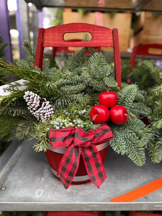 Planter, 9" Wooden Barrel with Handle, Red Planter (Each)