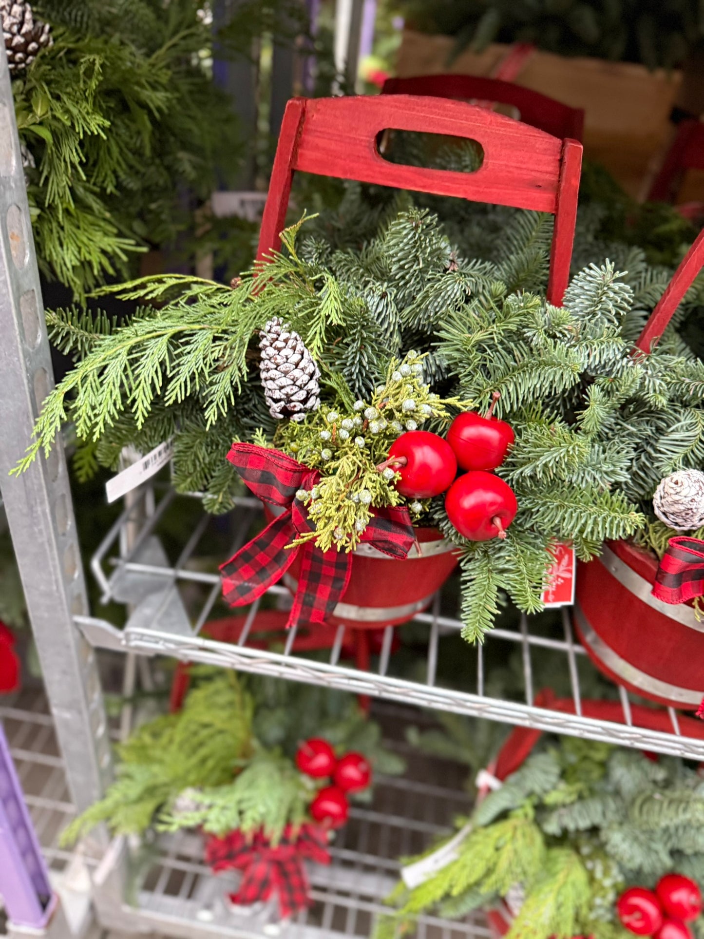 Planter, 9" Wooden Barrel with Handle, Red Planter (Each)