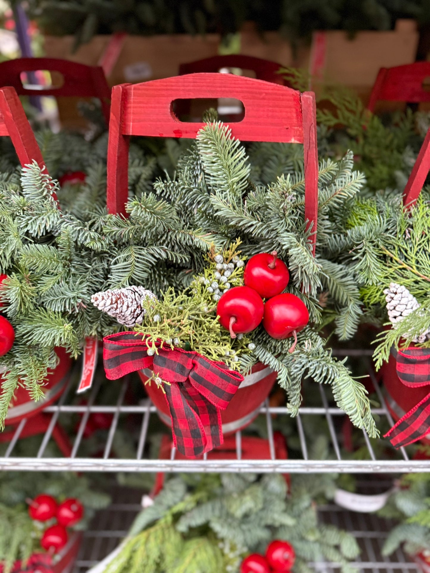 Planter, 9" Wooden Barrel with Handle, Red Planter (Each)