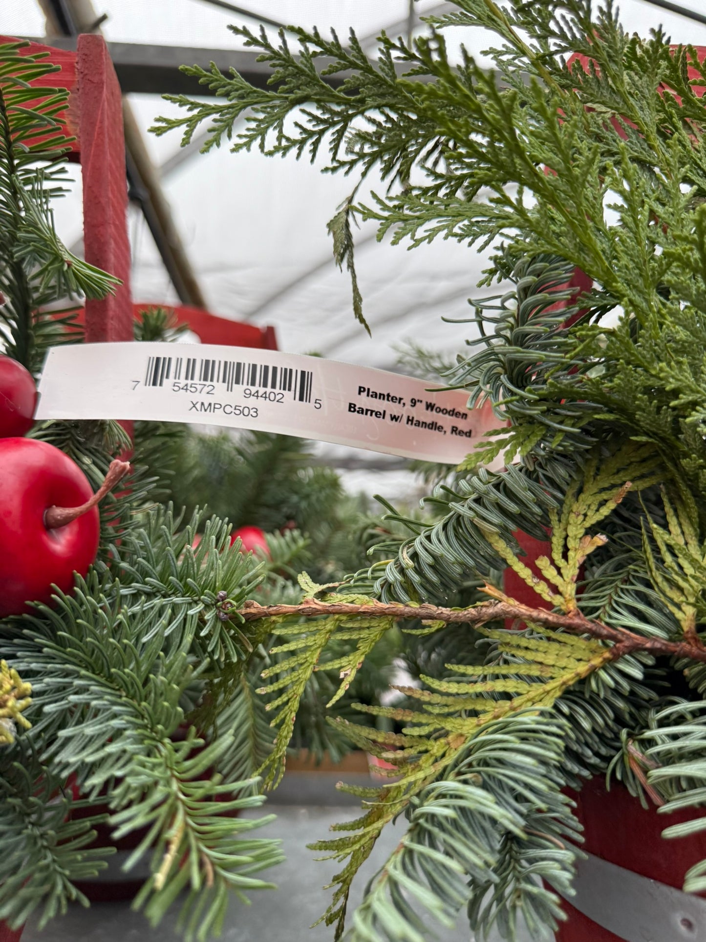 Planter, 9" Wooden Barrel with Handle, Red Planter (Each)