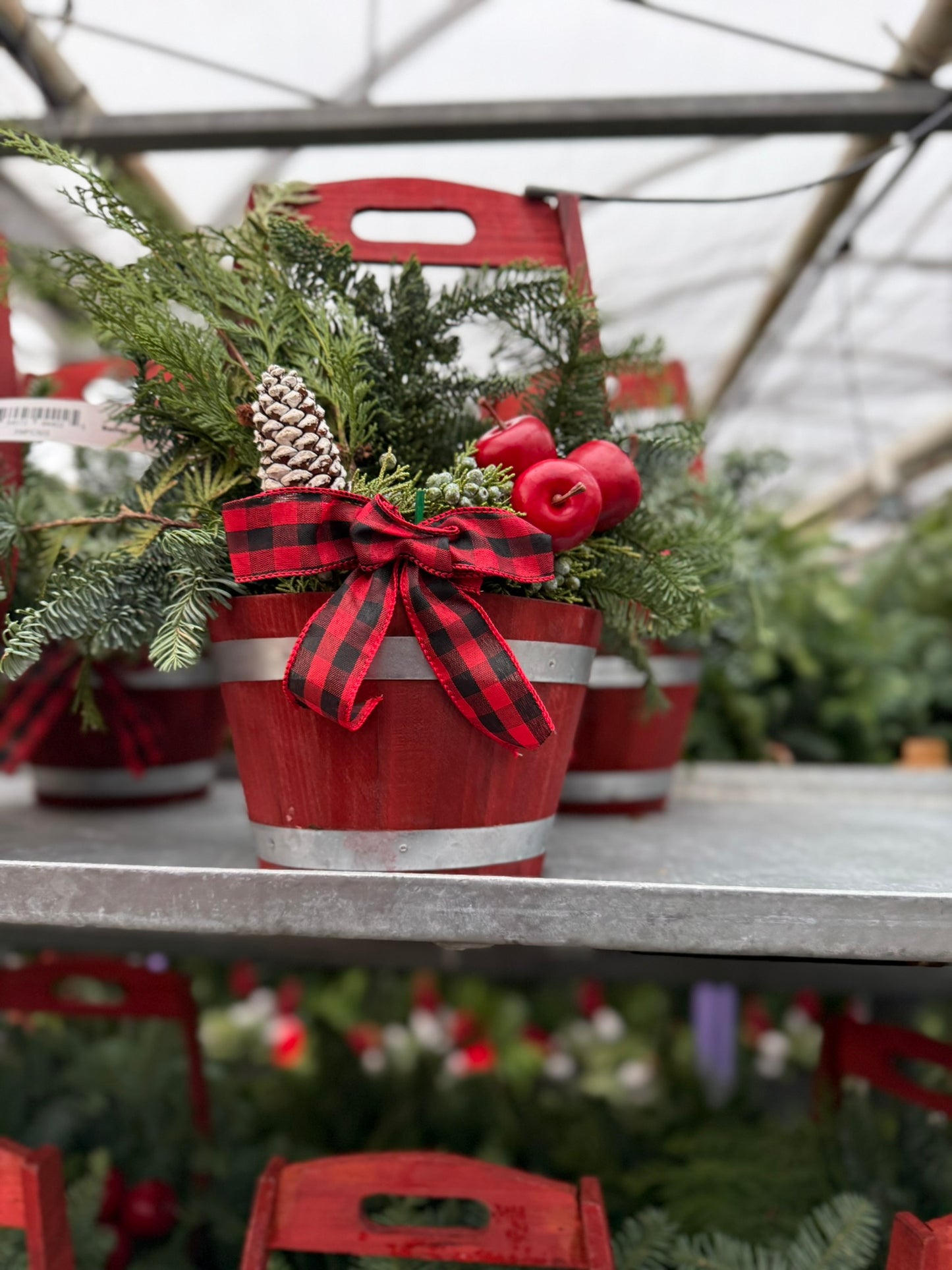 Planter, 9" Wooden Barrel with Handle, Red Planter (Each)