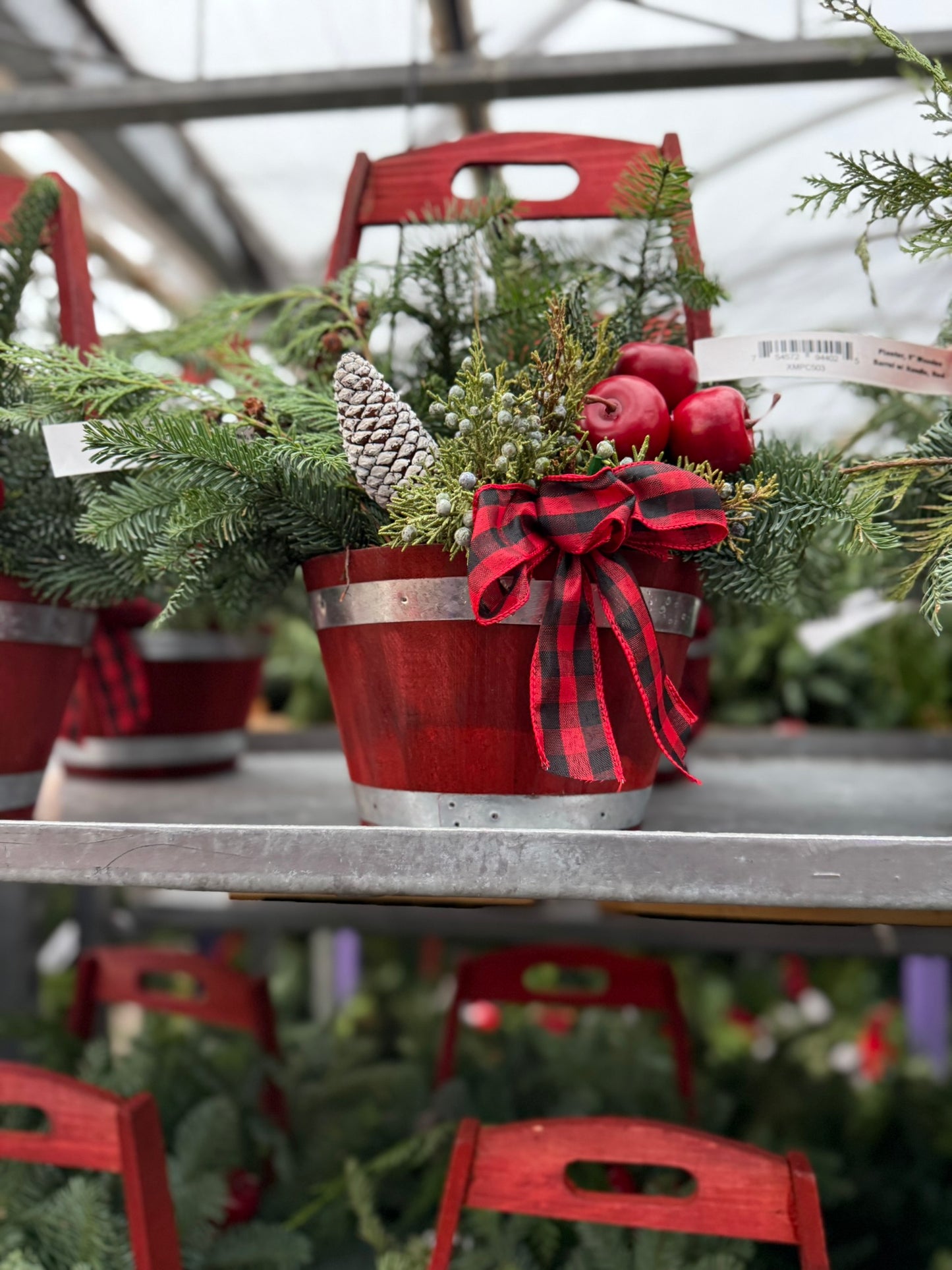 Planter, 9" Wooden Barrel with Handle, Red Planter (Each)