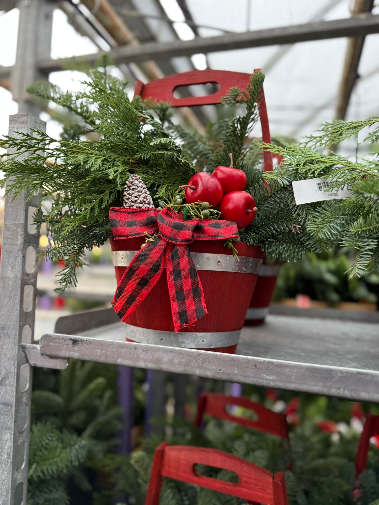 Planter, 9" Wooden Barrel with Handle, Red Planter (Each)