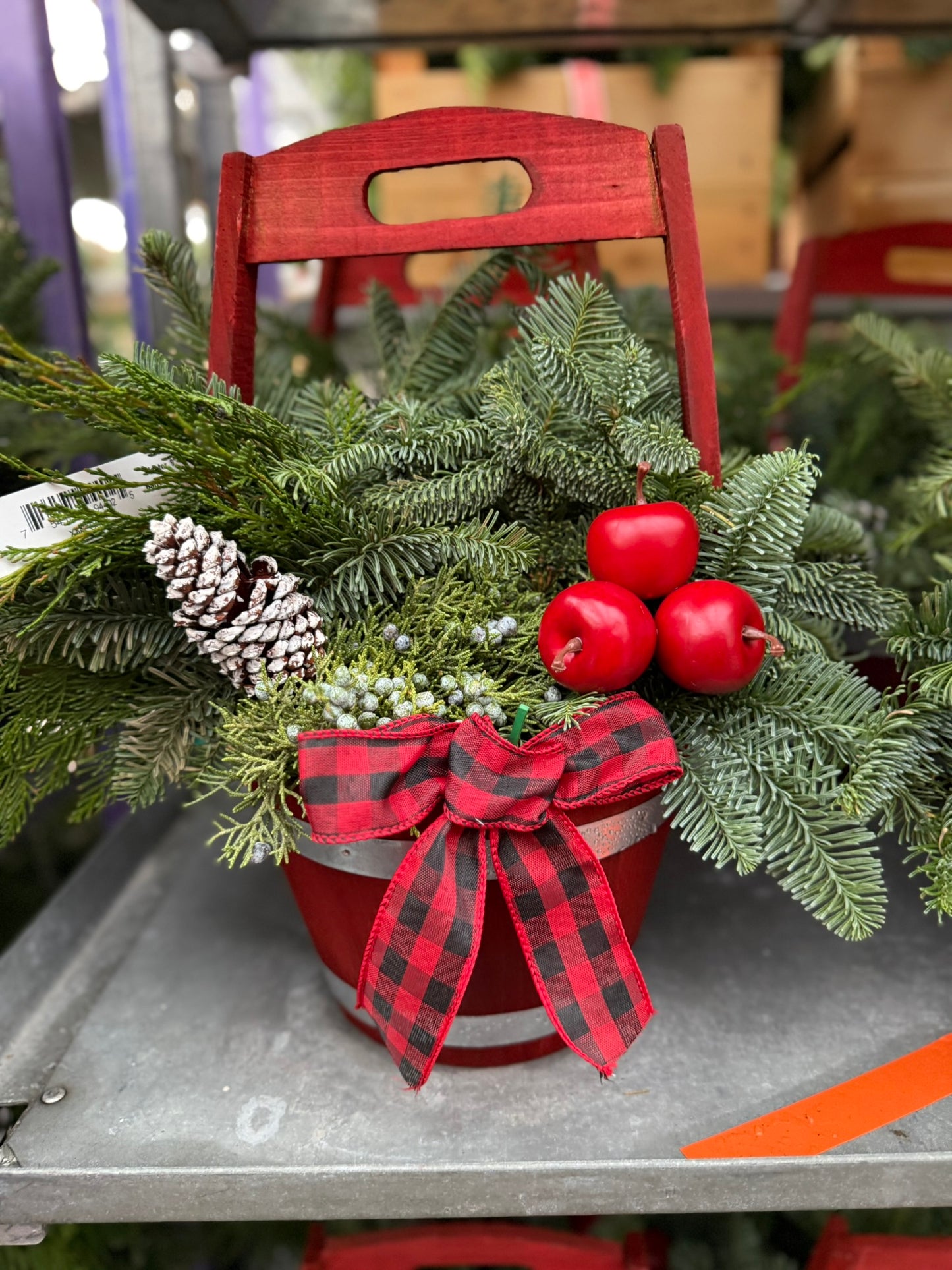 Planter, 9" Wooden Barrel with Handle, Red Planter (Each)