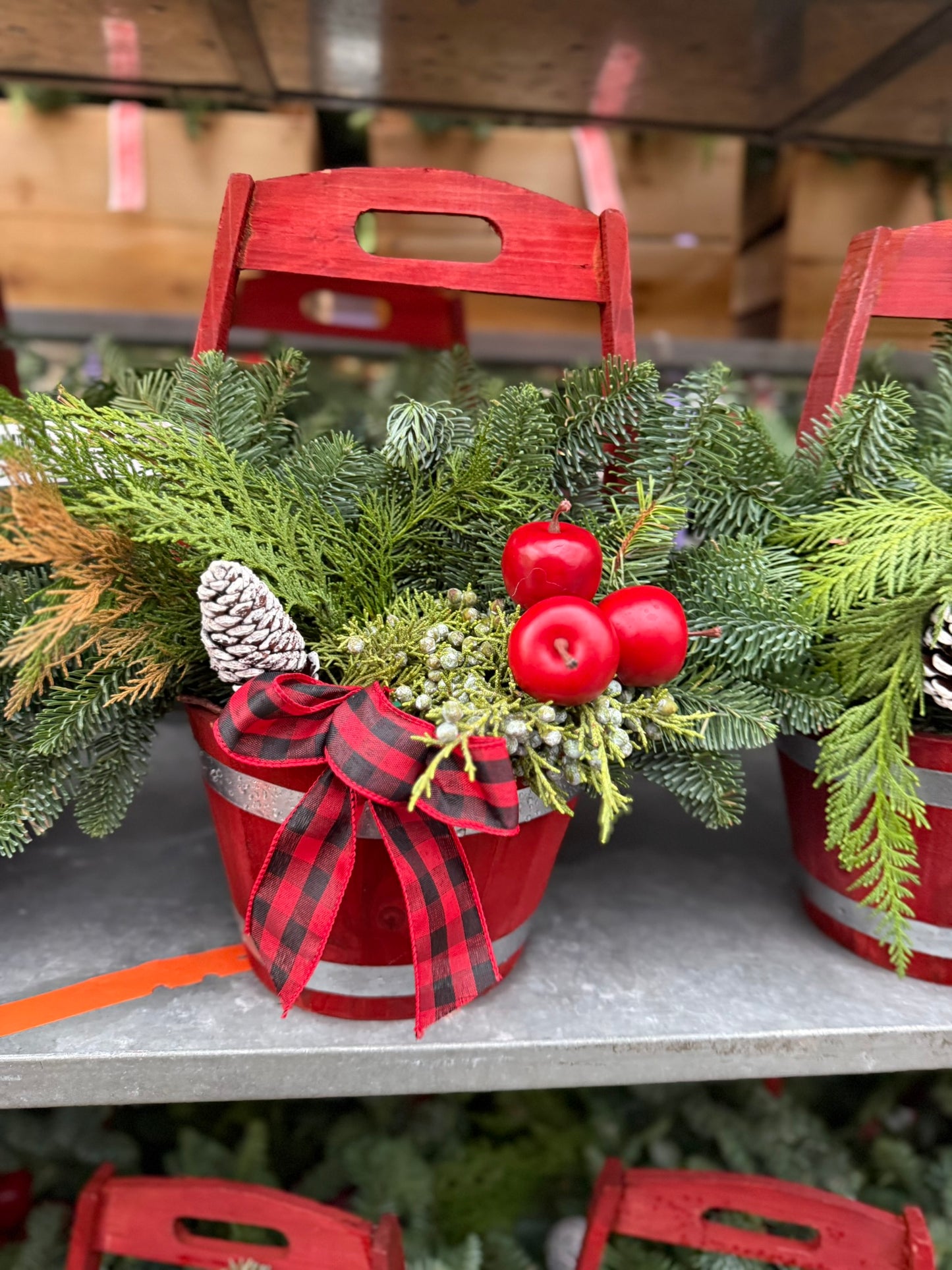 Planter, 9" Wooden Barrel with Handle, Red Planter (Each)