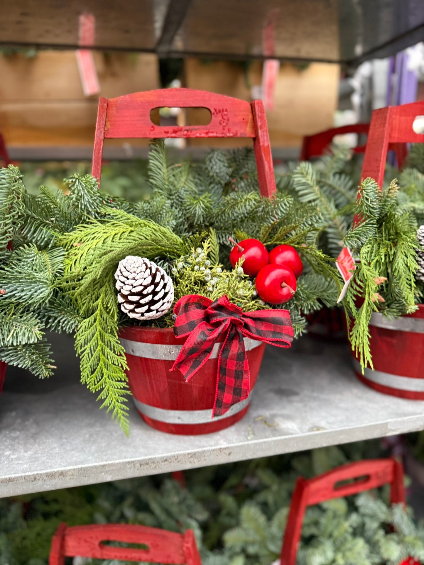 Planter, 9" Wooden Barrel with Handle, Red Planter (Each)
