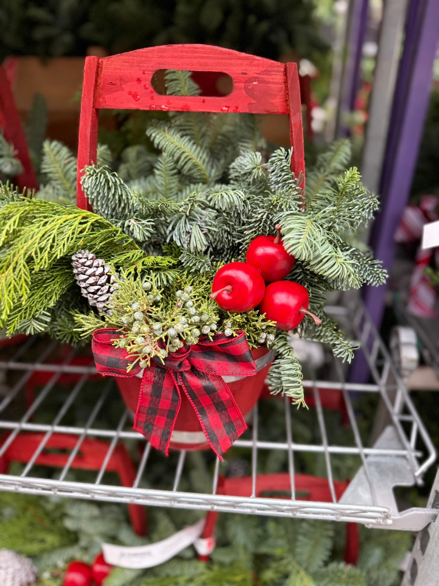 Planter, 9" Wooden Barrel with Handle, Red Planter (Each)