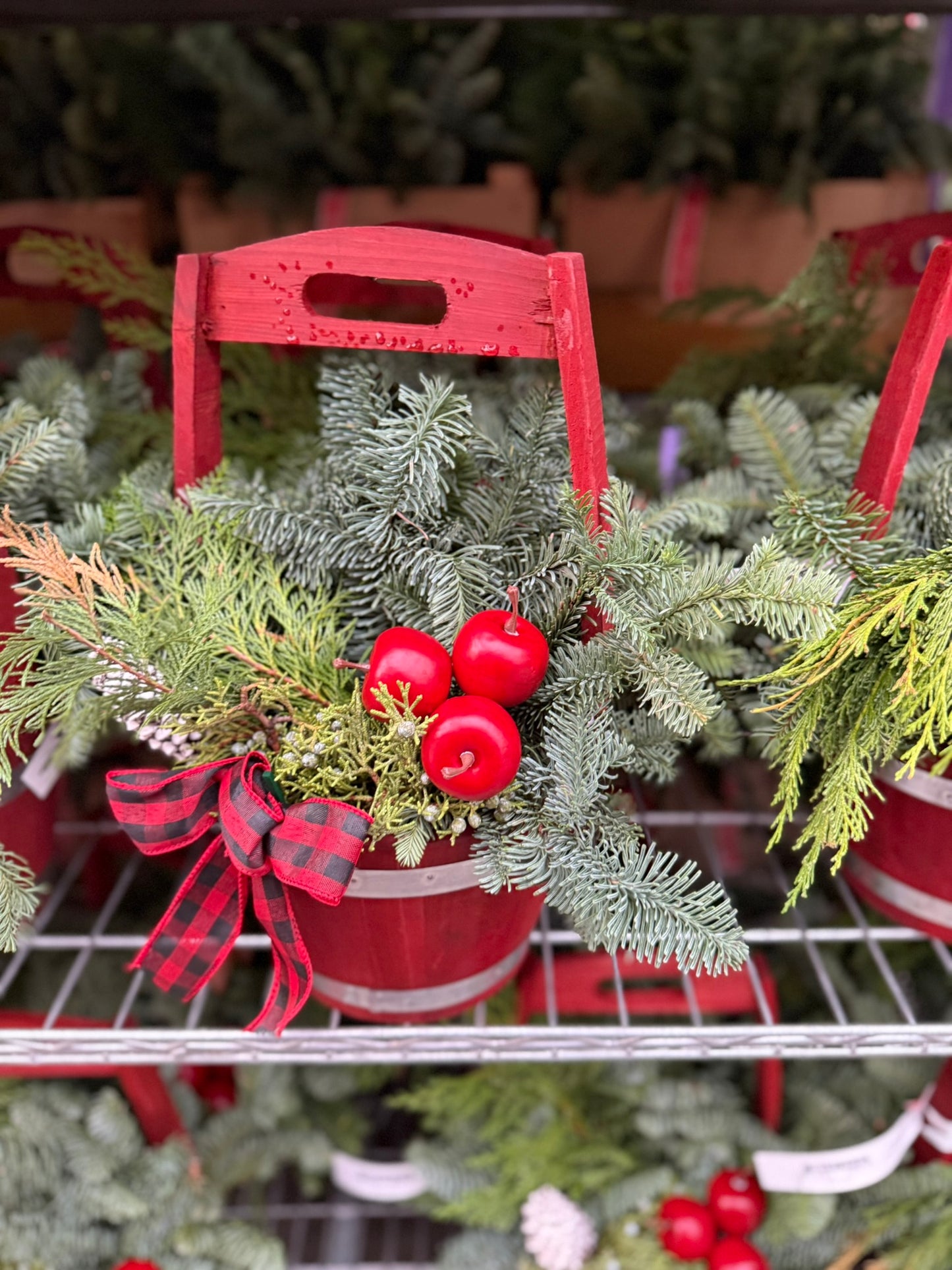 Planter, 9" Wooden Barrel with Handle, Red Planter (Each)