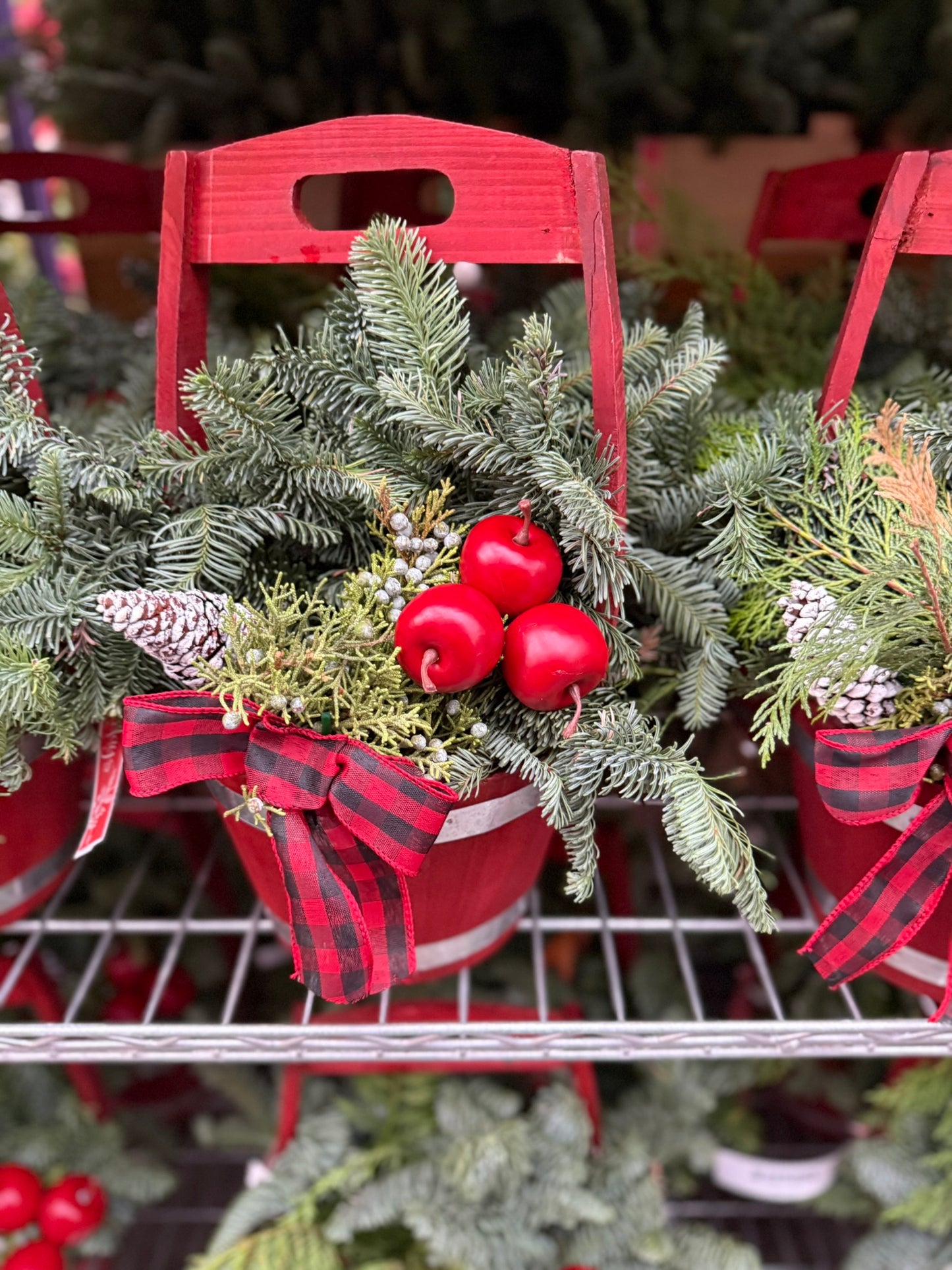 Planter, 9" Wooden Barrel with Handle, Red Planter (Each)