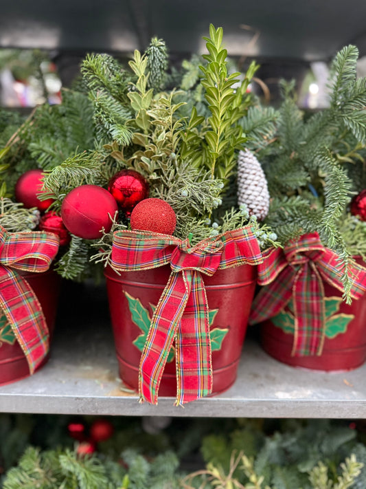 Planter, 8" Decorative Tin, Red Planter (Each)