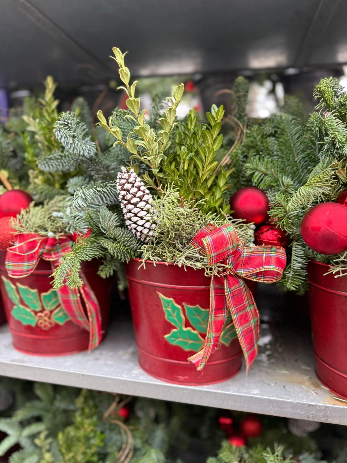 Planter, 8" Decorative Tin, Red Planter (Each)