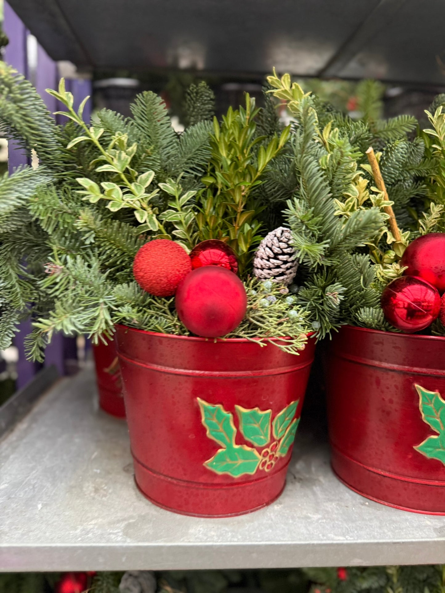Planter, 8" Decorative Tin, Red Planter (Each)
