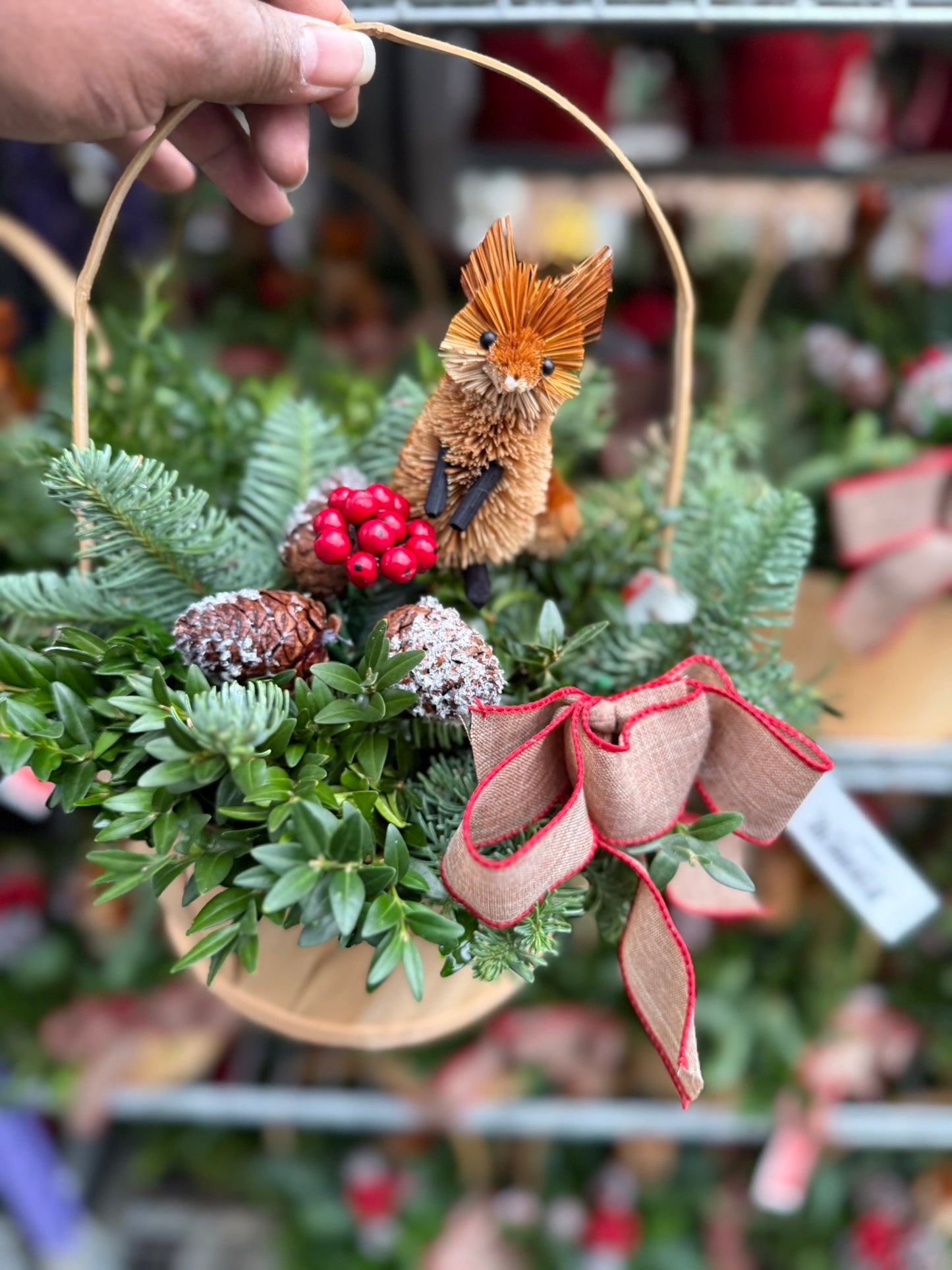 Planter, 7" Woodland Fox, Light Basket with Handle Basket (Each)