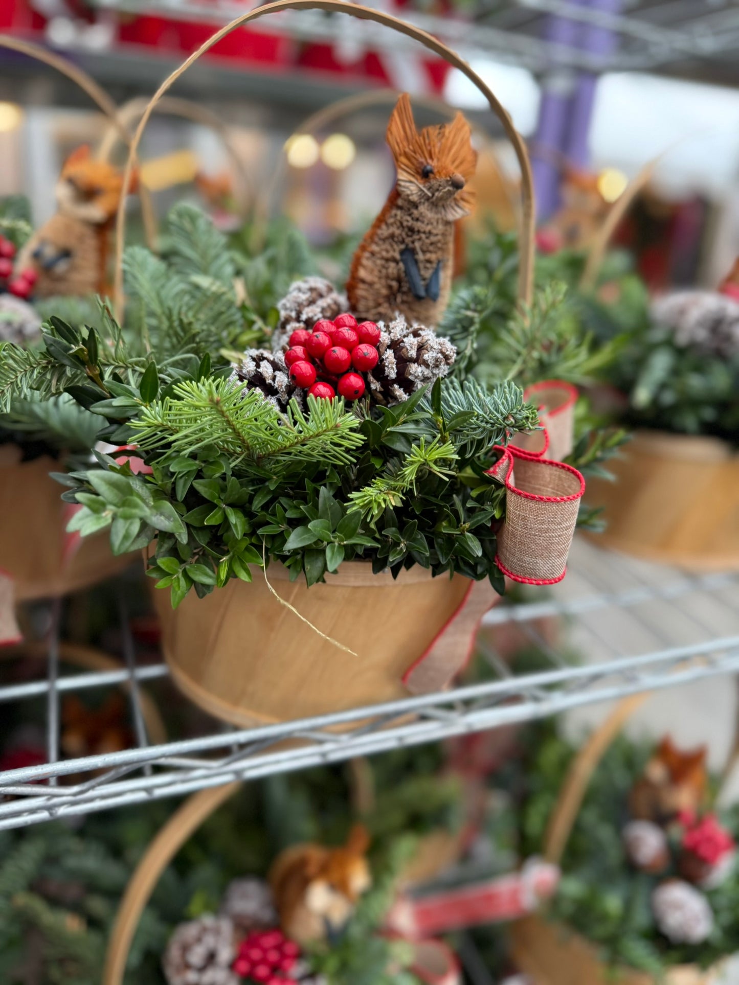 Planter, 7" Woodland Fox, Light Basket with Handle Basket (Each)