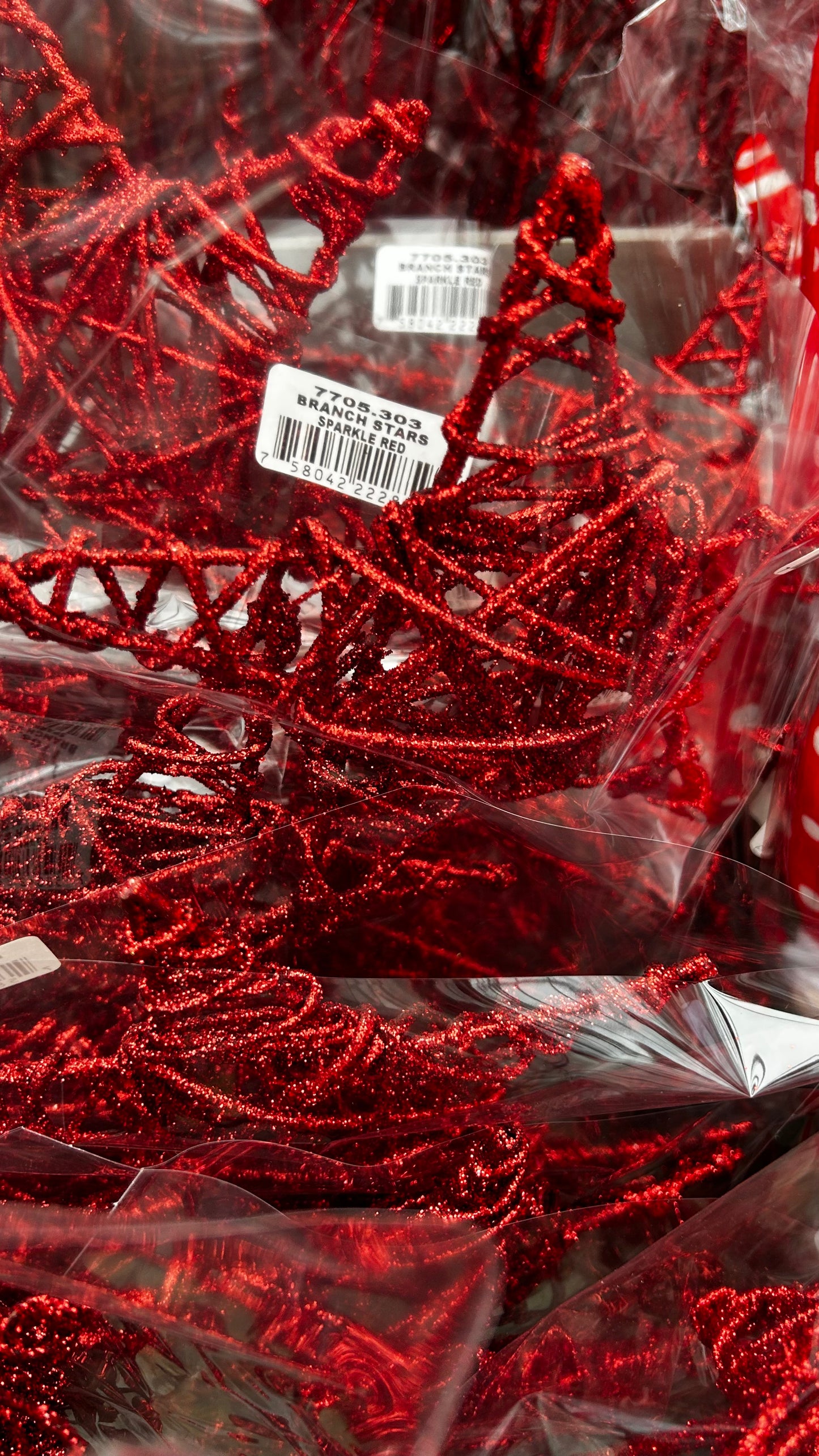 Accents, Branch Star, Red Sparkle (XMNP626) Each