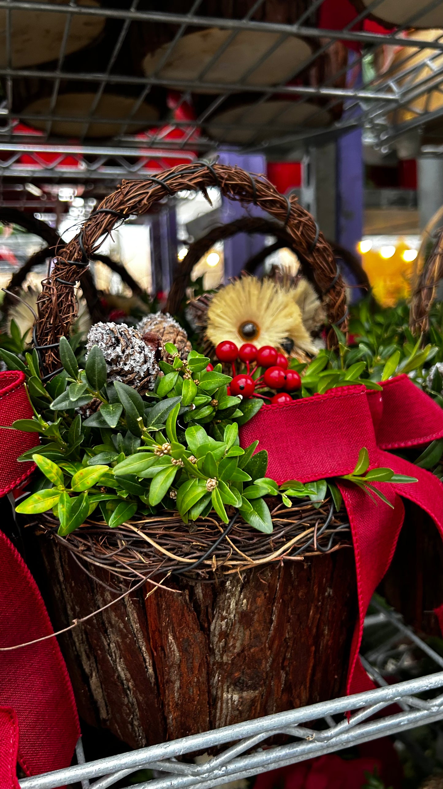 Planter, 7" Woodland Owl, Dark Fir Basket with Handle Basket (Each)
